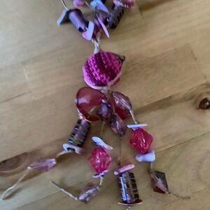 𝅺HAND MADE PINK CRYSTAL SEA SHELL CROCHET LONG NECKLACE NEW​